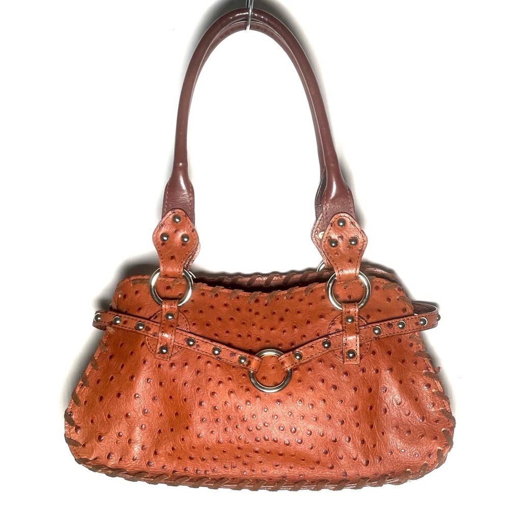 Genuine Leather Faux Ostrich Western Shoulder Bag